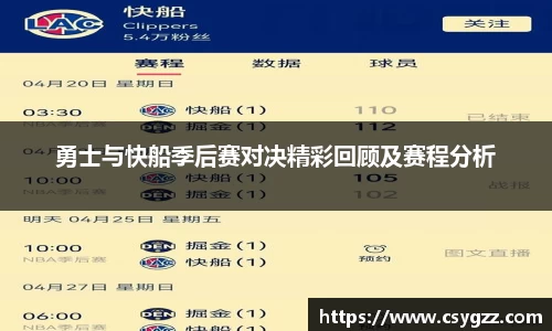 勇士与快船季后赛对决精彩回顾及赛程分析